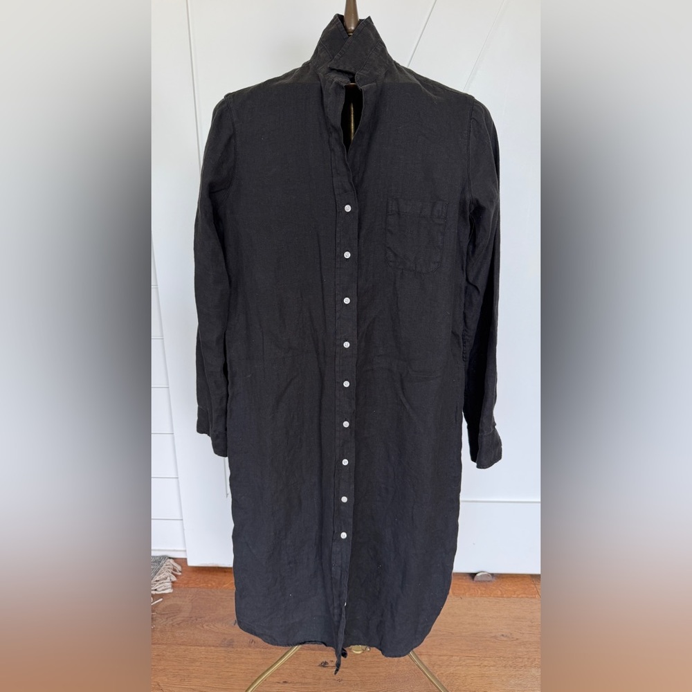 Grayson The Hero Midi Dress 100% Linen Black Shirt Dress Size Small